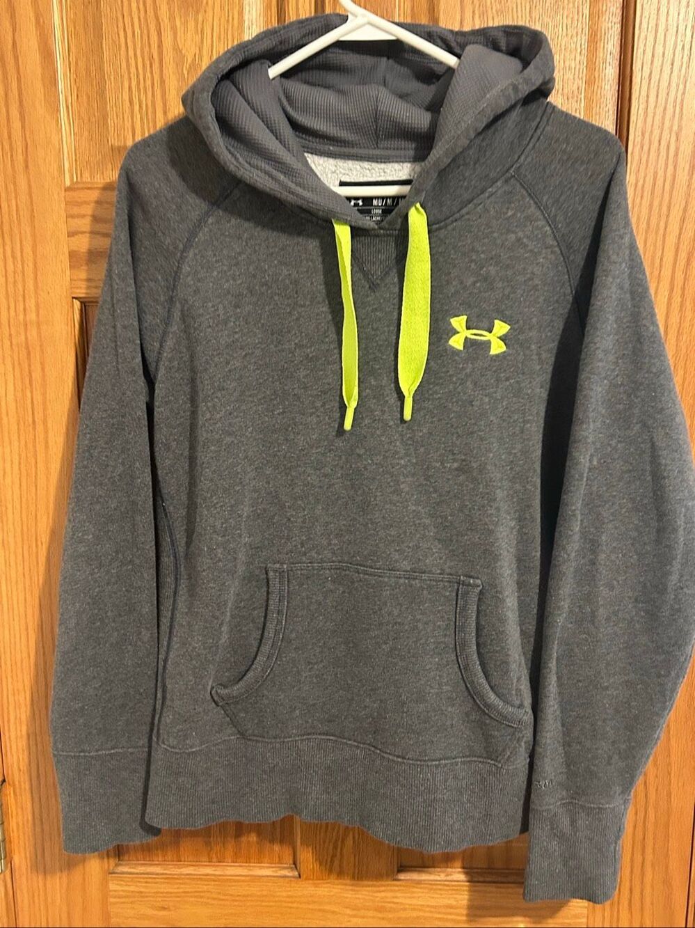 Under Armour Womens M ColdGear Storm Hoodie Charcoal Grey Neon Green Logo